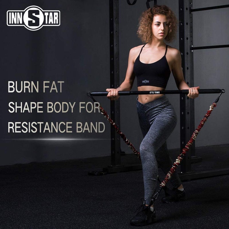 INNSTAR Home Gym workout bar 38" Black Max Load 800lb for Resistance Bands Body Exercise Power Lifting Fitness Training Bar (Black-38'') - Image 2
